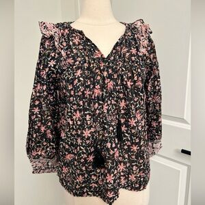 CLEOBELLA size M Brynlee Organic Cotton Floral Tassel Blouse Puff Slv Metallic